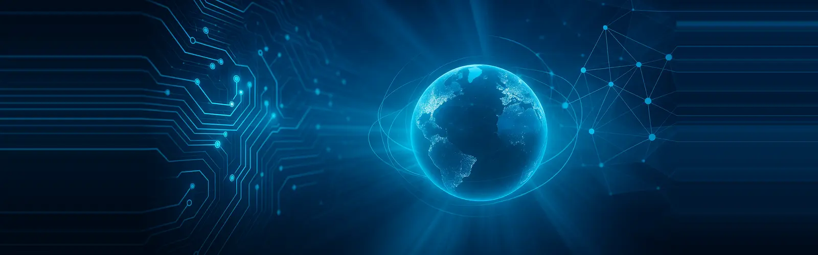 Abstract image of a glowing digital globe with networks and nodes representing Chescor Capital’s global technology focus